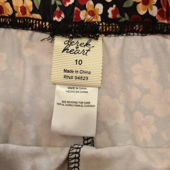 Derek Heart Floral Leggings Size 10 Black Red Yellow Stretch Pants Polyester - Picture 5 of 6